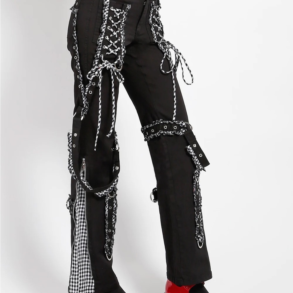 Rare Y2K Tripp NYC Hot Topic Bo Peep Black Lace-Up Pants with Checkered Print